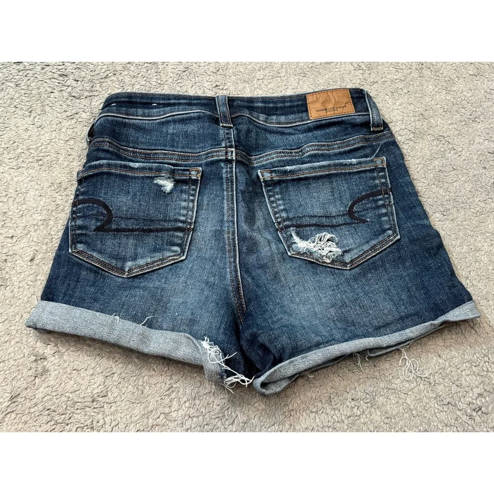 American Eagle Hi-Rise Shortie Distressed Denim Jean Shorts Dark Wash Size 0